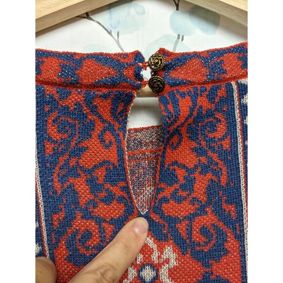 Altar'd State Arula Sweater Puff Sleeve Rust Metallic Old Soul Print 1X 14/16 - Picture 5 of 7